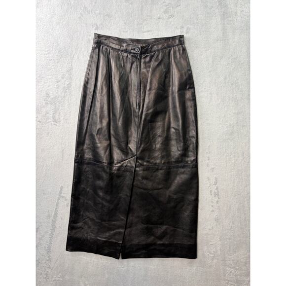 Michael Kors Leather Midi Skirt • Black • Size 6 - Picture 2 of 8